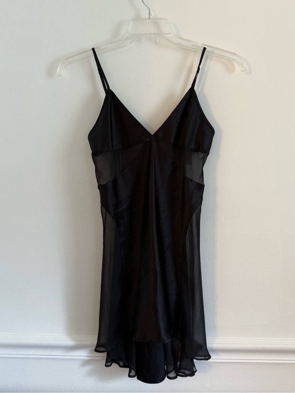 NWT Y2K Victoria's Secret Black Satin Slip  with Sheer Overlay size Small NWT